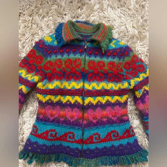 United Colors Of Benetton Girls Colorful Knit Sweater Jacket Size M - 7 - Picture 3 of 9